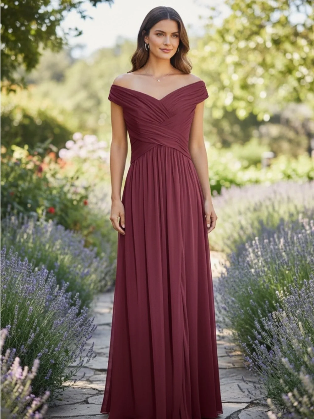 NWT David’s Bridal Off-Shoulder Evening Gown in Wine! Size 2! NEW! - Picture 15 of 15